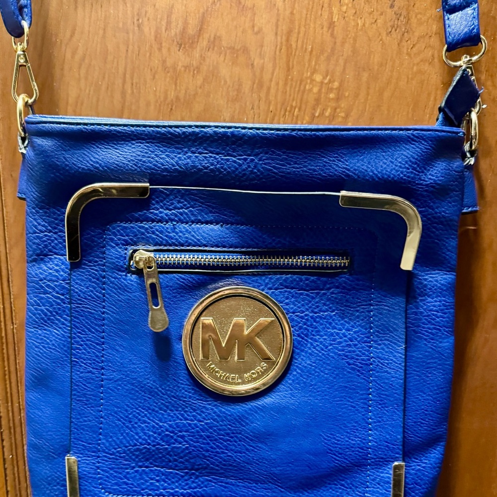 Michael Kors Royal Blue Crossbody Bag with Gold Accents